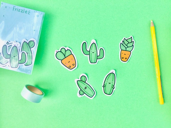 Kawaii Cactus Sticker Set- Cute Cactus Stickers- Kawaii Plant Cactus Stickers- Diary Stickers- Frizzle