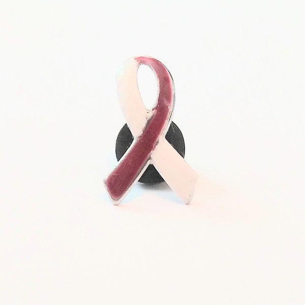 Cancer Awareness Ribbon Lapel Pin Throat Cancer Awareness Burgundy and White Ribbon Pin April Awareness Month