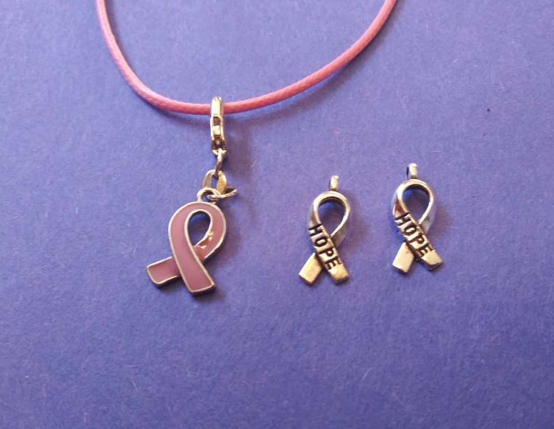 Leather Rope Necklace With Breast Cancer Awareness Ribbon Pendant or ...
