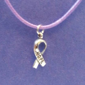 HOPE-lintketting lavendel OF zwart lederen waxkoordketting Tibetaans sterlingzilver Hope Ribbon-bedel