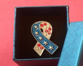 Brooch USA Red White Blue Ribbon Lapel Pin Flag Independence Day  Free Shipping