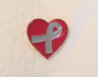 Gray Ribbon Heart Brooch this Pin is Special for many reasons.. Brain Cancer Schizophrenia and more