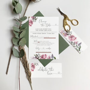 Change the Date l Save the Date l Hochzeit l Einladung l Aquarell l Blumen l DIN A6 l Briefumschlag