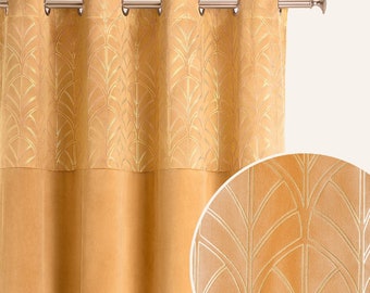 GOLD & MUSTARD Velvet Curtain - 1 pcs / Mustard Curtain with gold grommet top, Gold and mustard curtain, Mustard velvet curtain