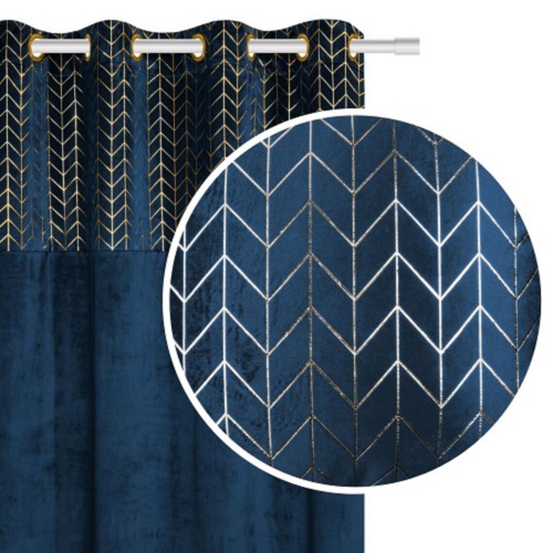 GOLD & DARK BLUE Velvet Curtain 1 pcs / Curtain for window Etsy