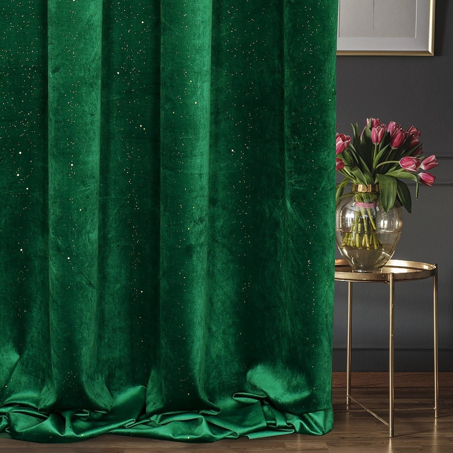 GREEN & GOLD Velvet Curtain 1 pcs / Curtain for the window Etsy