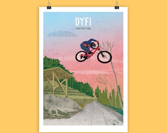 Impression d'art de vélo de montagne DYFI Wales : affiche de sentier de VTT