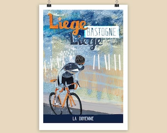 Cycling art print, Liege-Bastogne-Liege Monument, Spring Classic, Cycle poster