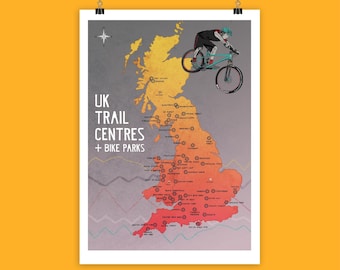 Carte artistique des centres de VTT au Royaume-Uni : Affiche des parcs de VTT