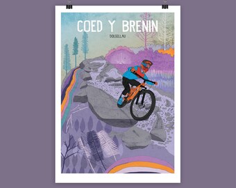 Impression artistique du Bike Park Coed Y Brenin : affiche du centre de pistes de vélo de montagne