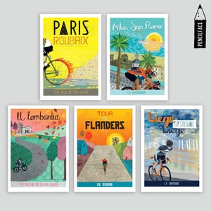 Cycling Art Prints X5, Classic Cycle Monuments, Spring Classics, Cycling Posters