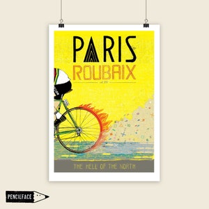 Stampa artistica di ciclismo, poster della gara ciclistica Parigi-Roubaix Monument, "L'inferno del nord", stampa artistica classica primaverile in regalo