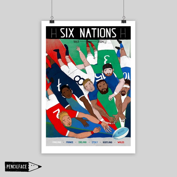 Six Nations Rugby Art Print, 6 Nations Poster, Rugby Union Artwork Print