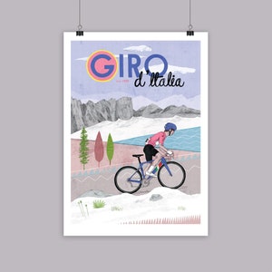 Stampa artistica di ciclismo, poster della gara ciclistica Giro d'Italia, stampa murale della gara ciclistica Giro