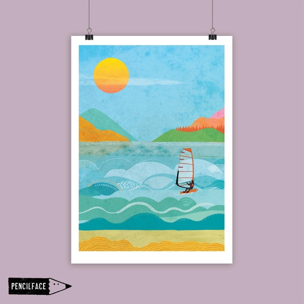 Stampa d'arte del windsurf, windsurf, opera d'arte del windsurf, poster del windsurf