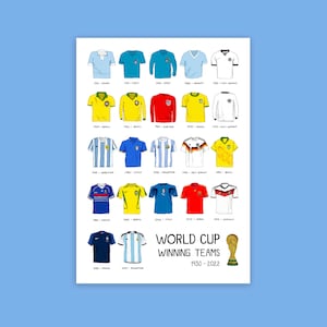 Impresión artística de los equipos ganadores de la Copa Mundial de Fútbol 1930-2022, póster de pared con camisetas de fútbol