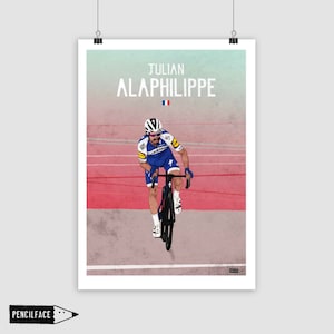Stampa artistica di ciclismo, opera d'arte di Julian Alaphilippe, 2 campioni del mondo, stampa artistica di ciclismo - varie dimensioni