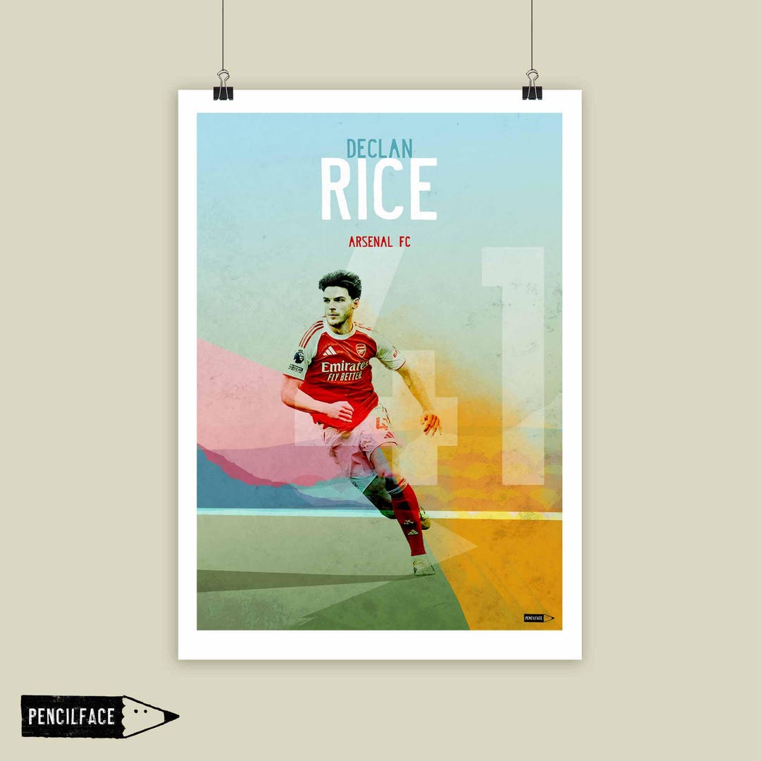 Declan Rice Art Print, Arsenal FC Wall Artwork, Football Poster ...