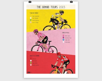 Grand Tours 2023 Cycling Art Print: Giro, Tour De France, Vuelta