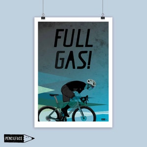 Stampa artistica di ciclismo, poster artistico "Full Gas", opera d'arte murale di ciclismo, stampa Pain Cave, decorazione Turbo Trainer