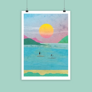 Paddle Board Art Print: Coastal Water Sports Giclée Artwork
