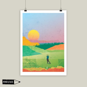 Golf Art Print: Golfer Artwork, Fairway Sunset Giclée Print Gift