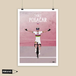 Impresión artística de ciclismo, obra de Tadej Pogačar, ganador del Tour de Francia, campeón del mundo, impresión artística de bicicleta (varios tamaños)
