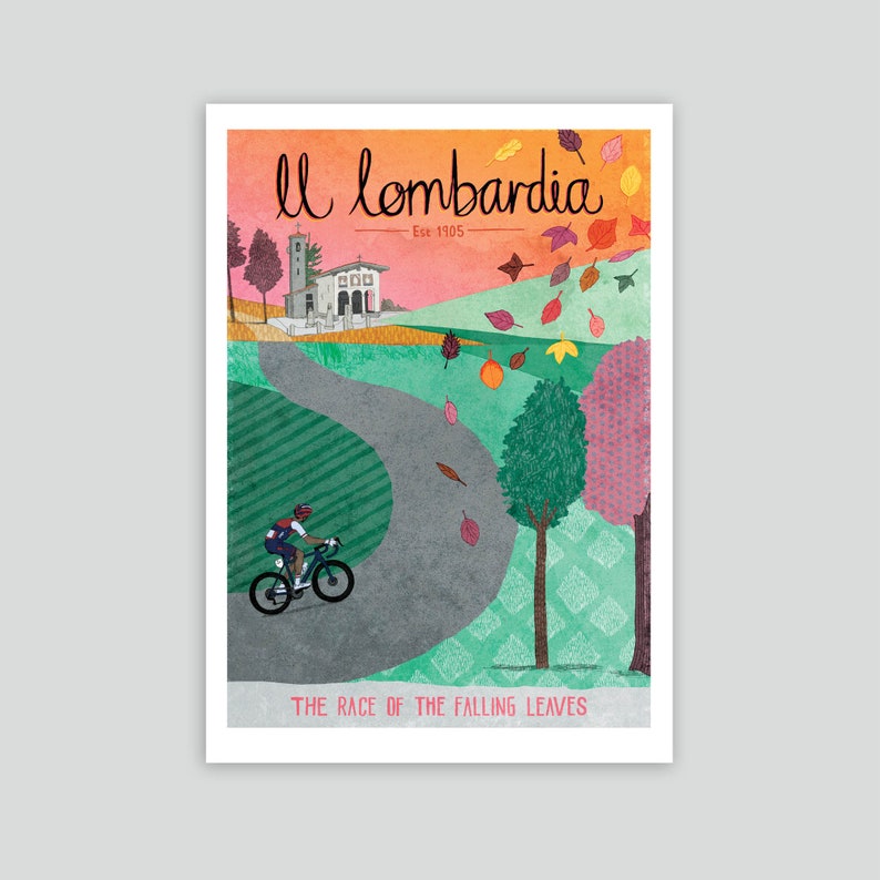 Cycling art print, Il Lombardia classic monument race poster, cycling artwork poster image 1