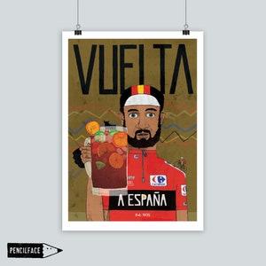 Stampa artistica di ciclismo, gara ciclistica Grand Tour Vuelta a España, opera d'arte sulla bicicletta, regalo di arte murale sulla bicicletta