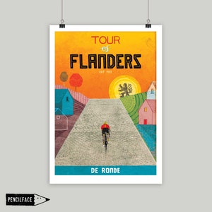 Impresión de arte ciclista, carrera ciclista del monumento del Tour de Flandes, clásico de primavera, cartel de arte ciclista