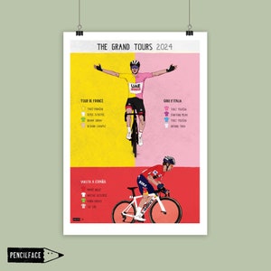Impression d'art cycliste, Grands Tours 2024, Poster de cycle, Tour de France, Vuelta a España, Giro d'Italia