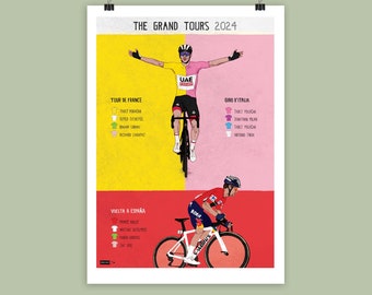 Stampa artistica del ciclismo Grand Tours 2024: Tour de France, Giro, Vuelta