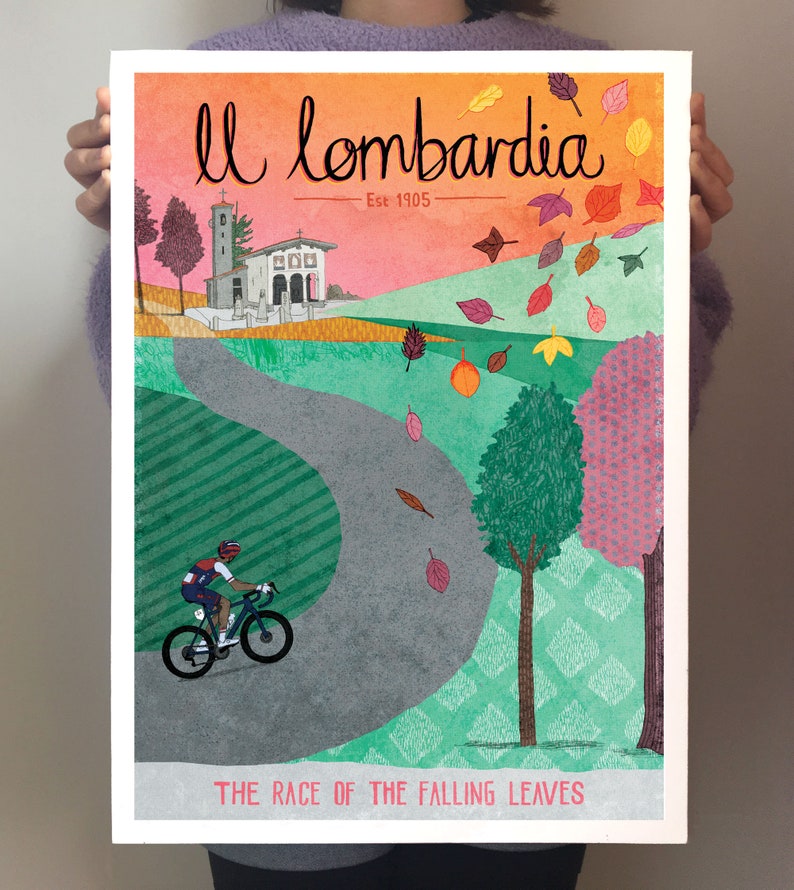 Cycling art print, Il Lombardia classic monument race poster, cycling artwork poster image 2