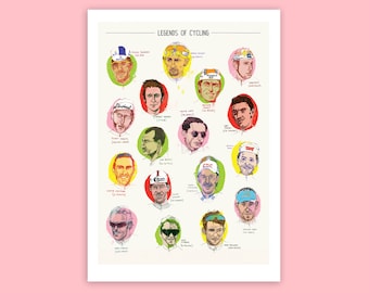 Cycling Art Print, Cycling Legends, Cycling Greats, Legendary Cycle Riders, various sizes