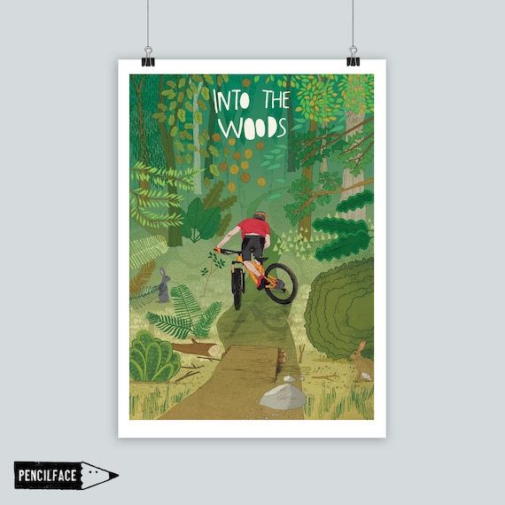 Mountain Bike Art Print: 'Into the Woods' Giclée Poster, Cycling Artwork