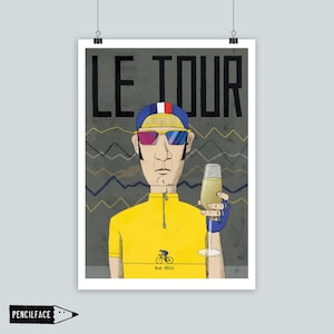 Cycling art print, Tour de France grand tour race poster, cycle race art, cycling illustration
