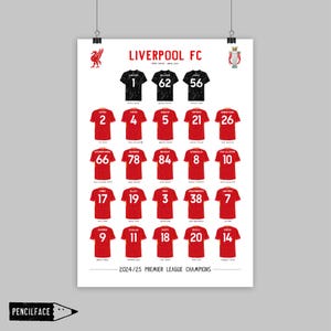 Stampa artistica del Liverpool Football Club, squadra vincitrice della Premier League 2024-2025, poster del Liverpool