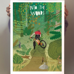 Mountain bike art poster print woodland