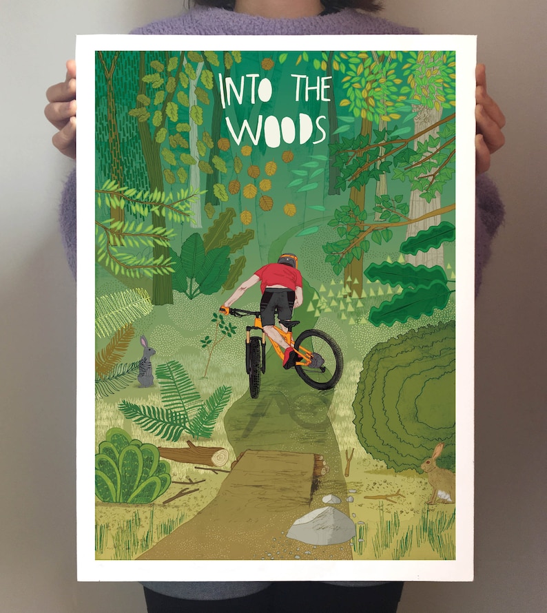 Mountain bike art poster print woodland