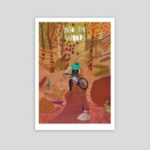 Mountain bike art poster print woodland