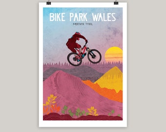 Impression d'art Bike Park Wales : illustration du centre de pistes de VTT