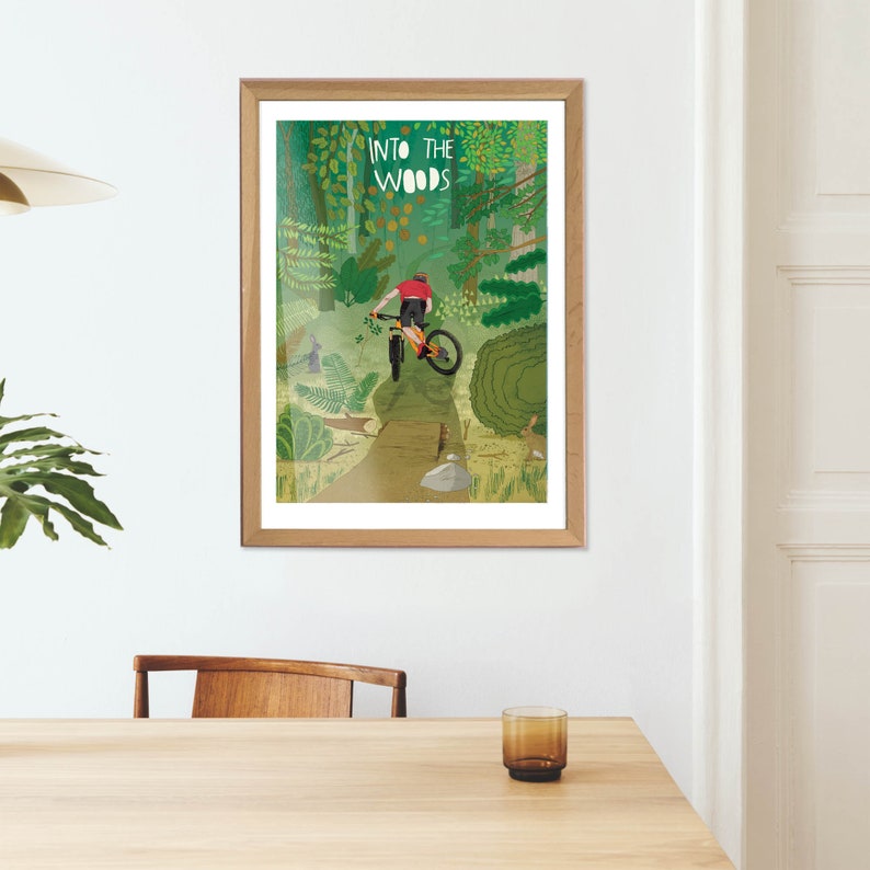 Mountain bike art poster print woodland