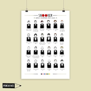Snooker world champions 1969-2025 art print, Snooker Wall Art / poster