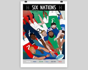 Impresión artística giclée de las Seis Naciones de Rugby, decoración de pared de la Unión de Rugby