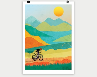 Mountain Bike Art Print: Landscape Cycling Poster