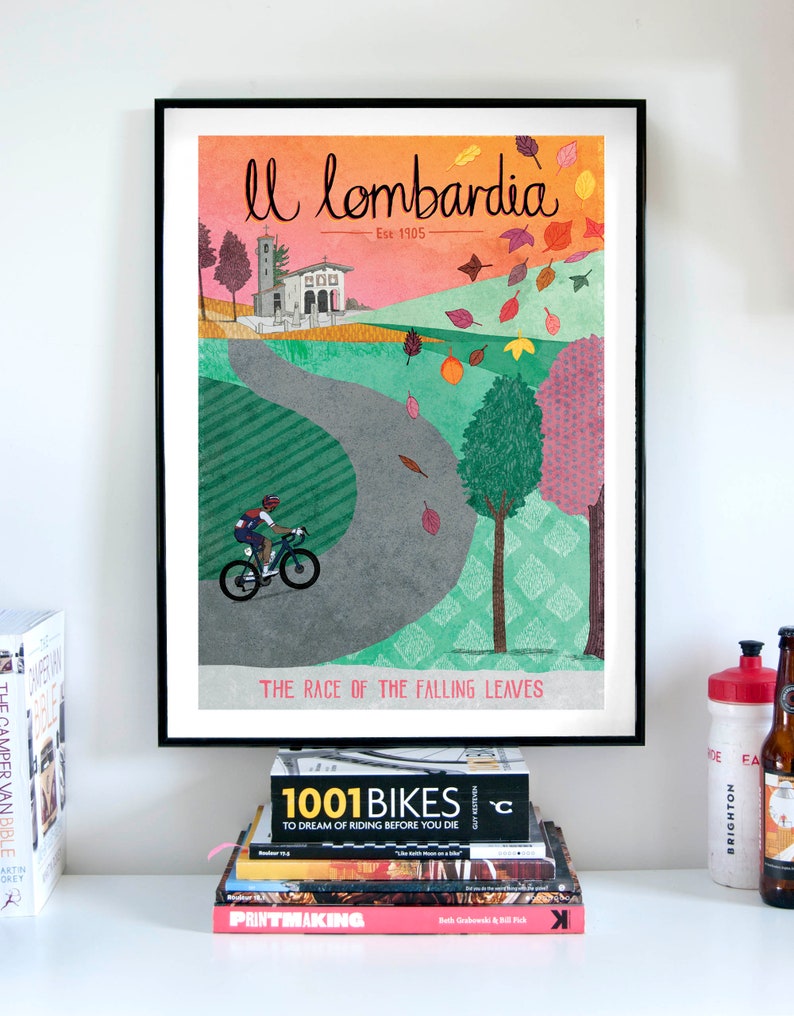 Cycling art print, Il Lombardia classic monument race poster, cycling artwork poster image 4