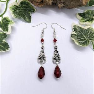Gothic Vampire Bat Earrings with Red Teardrop Crystal - Available in 2 designs