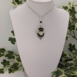 Vampire Bat Black and Silver Gothic Cameo Necklace