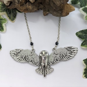 Stunning Owl Forest Spirit Crescent Moon Statement Necklace