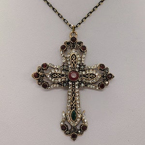 Stunning Dark Gold Gothic Cross Crucifix Necklace Diamante and - Etsy UK